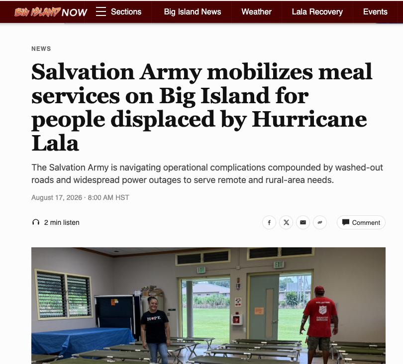Big Island Now coverage of Salvation Army meal services