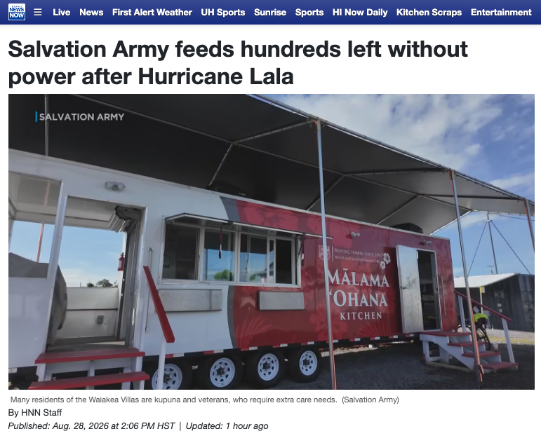 Hawaii News Now coverage of Salvation Army meal service at Waiakea Villas