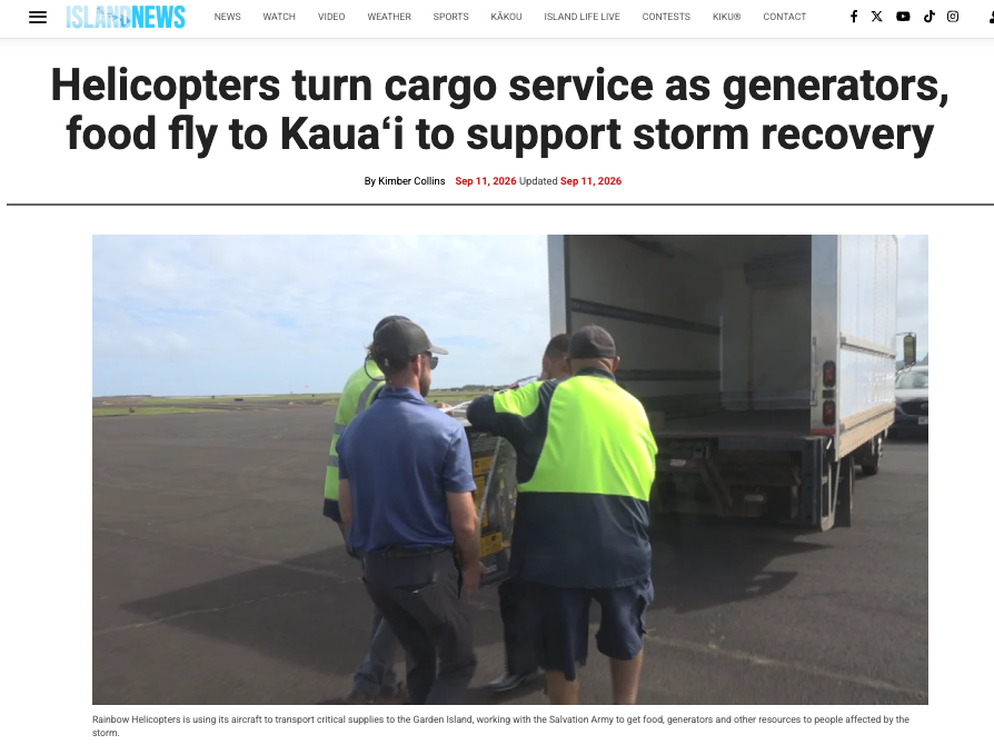KITV coverage of helicopter cargo flights supporting Kaua'i storm recovery