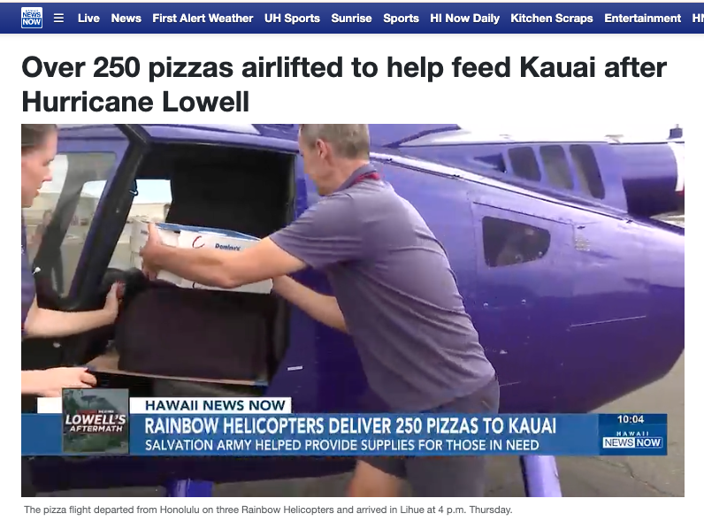Hawaii News Now coverage of the Domino's pizza airlift to Kaua'i