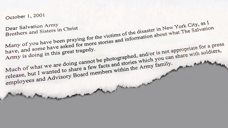 Extracts from a letter to employees, officers and leaders of The Salvation Army 19 days after the 9/11 tragedy