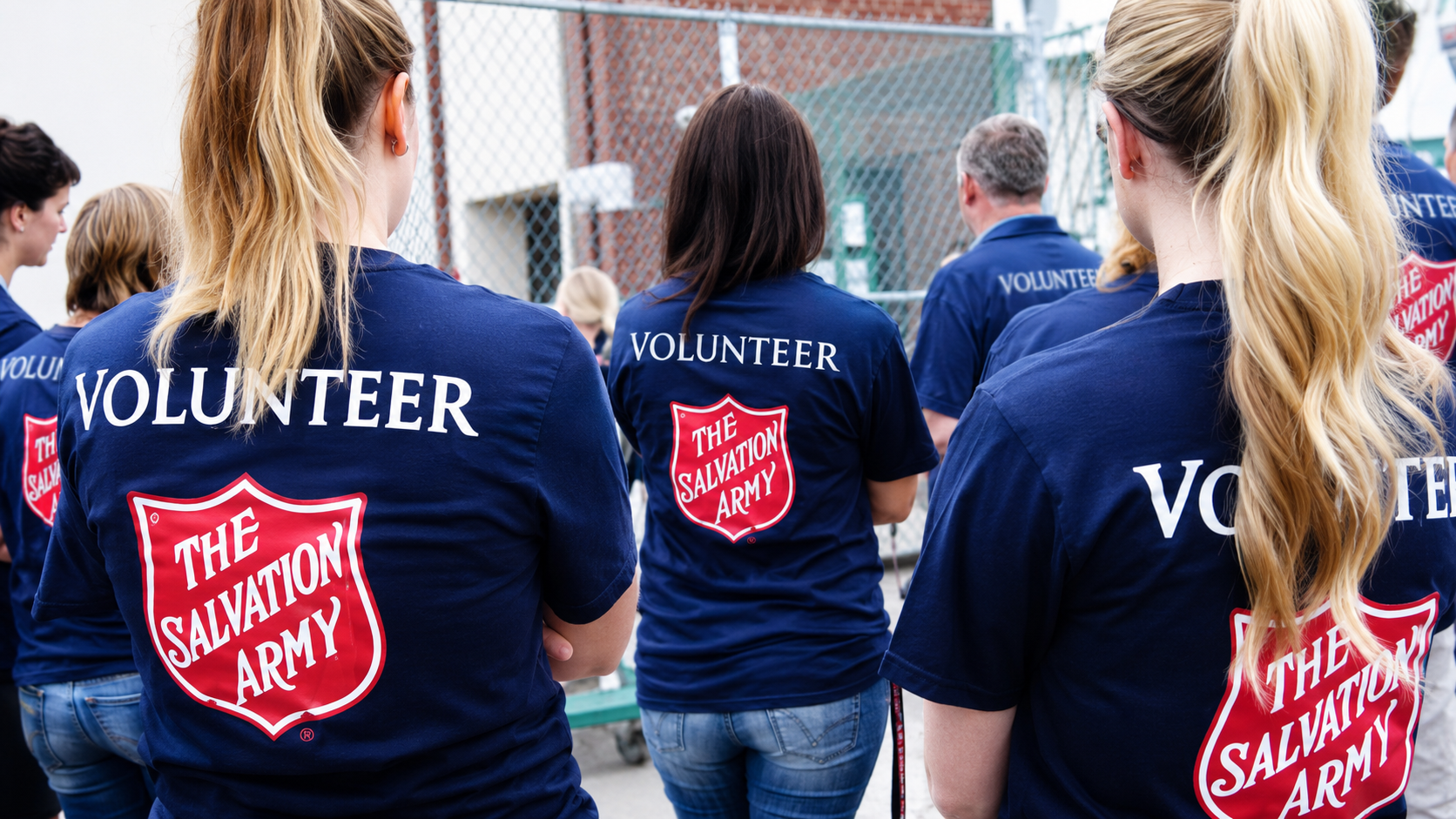volunteer-backs.png Salvation Army volunteers wearing branded volunteer shirts